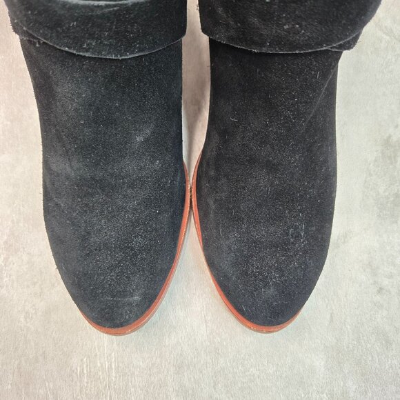 Kate Spade Moto Ankle Boots 8 Black Suede Low Block Heel Dressy Chic Bow Booties - Picture 12 of 13